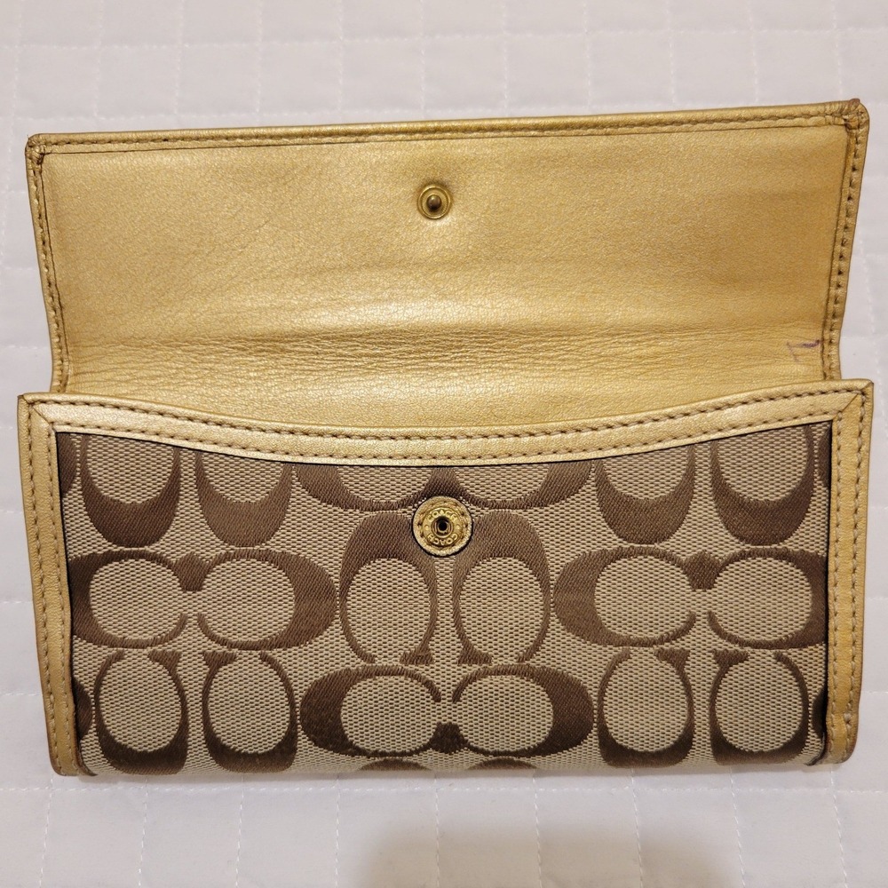 VTG Coach Signature‎ C Turnlock Envelope Wallet Khaki Brown Canvas Gold Trim Hot - Picture 5 of 16